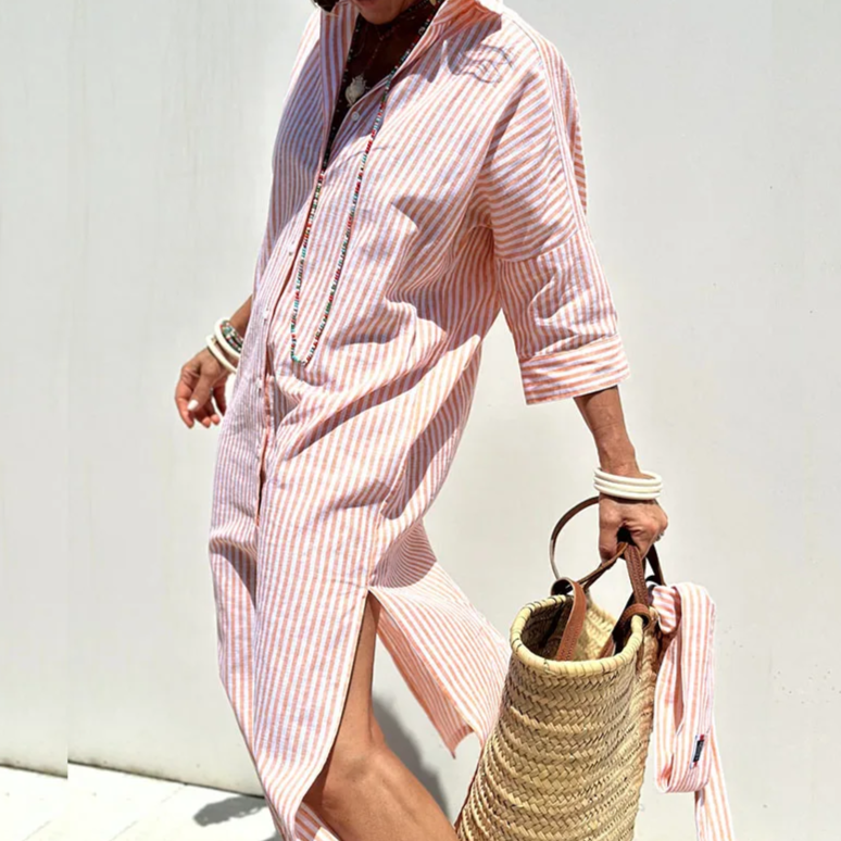 Grace™ | Striped Button-Up Shirt Dress
