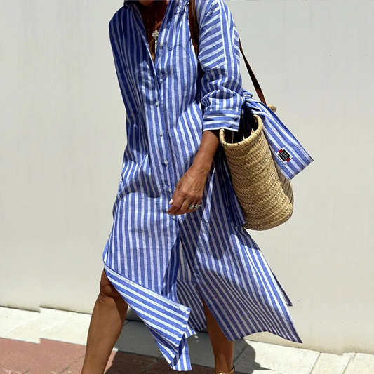 Grace™ | Striped Button-Up Shirt Dress