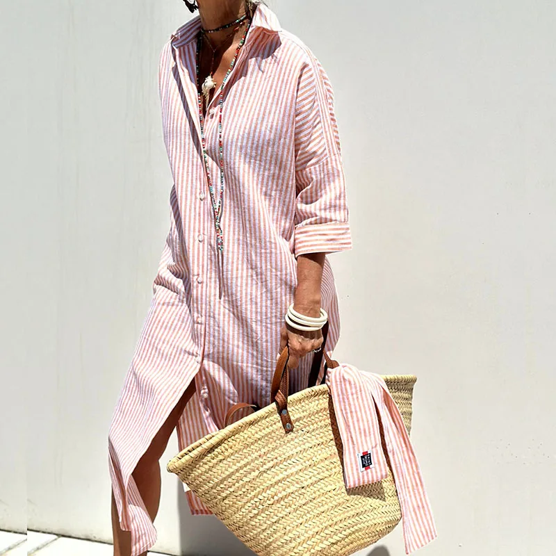 Grace™ | Striped Button-Up Shirt Dress