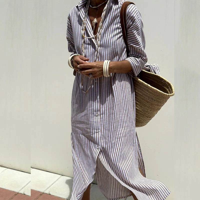 Grace™ | Striped Button-Up Shirt Dress
