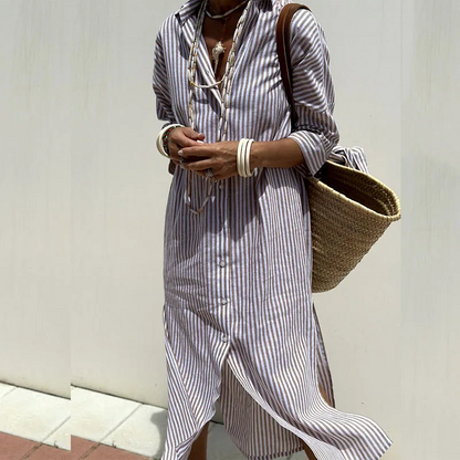 Grace™ | Striped Button-Up Shirt Dress