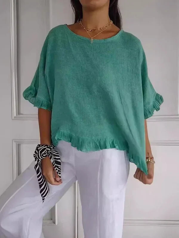 Marian™ | Ruffle Hem Linen Tops